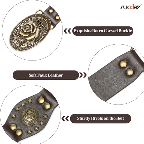 SUOSDEY Western Leather Belts for Women Vintage Cowgirl Rivets Belt for Jeans Dress4