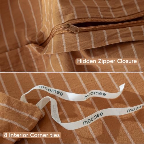 Image of MooMee Striped Duvet Cover Set 100% Washed Cotton Linen Like King | Relaxed Linen-like Texture. Soft, Breathable & Long-lasting Comfort. Lightweight. Hidden Zipper with 8 Interior Corner Ties