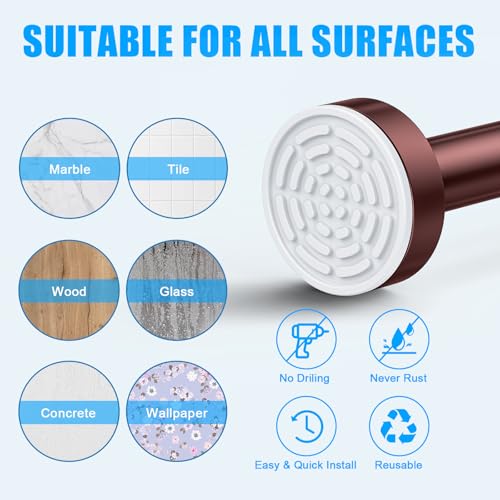 Image of TEECK Shower Curtain Rod, 32-43 inch Adjustable Spring Tension Curtain Rod, Never Rust Anti-Slip Shower Curtain Rod for Bathroom, No Drilling, Never Collapse, Easy to Use, Brown