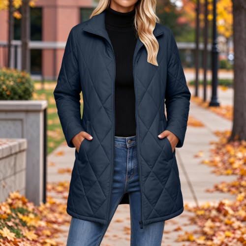 Quilted Jackets for Women Lightwight Fall Winter Mid Length Padded Coats - image 3