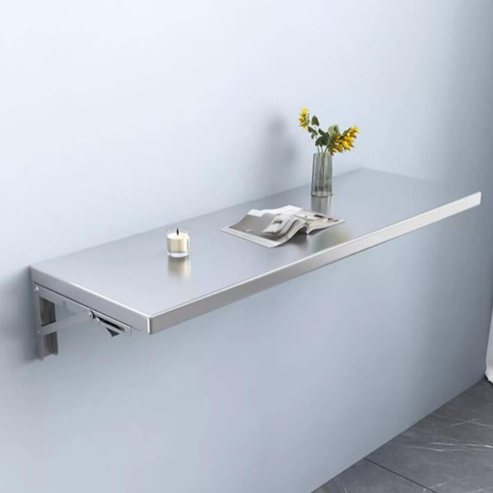Estación de trabajo de acero inoxidable con estante de almacenamiento para oficina en casa, diseño de ahorro de espacio para lavandería, garaje, sótano, bar y estudio, 90 x 40 cm