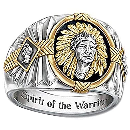 LH&BD Viking Warrior Spirit Ring Indian Chief Headdress Men s Tribal Amulet,A,12