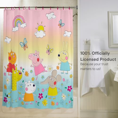 Image of Peppa Pig 13-Piece Shower Curtain Set, 72 x 72 Inch Fabric Curtain with Hooks, Bathroom Decor, Machine Washable, (100% Officially Licensed Product) by Franco Collectibles