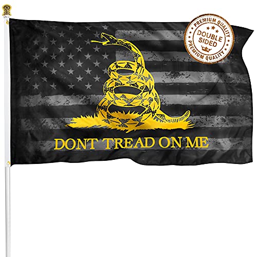 XIFAN Premium Double Sided Dont Tread On Me Gadsden Black American Flag - Heavy Duty 3ply Polyester Durable Vibrant Print Double Stitched - 3x5 FT Tea Party Rattlesnake Indoor Outdoor Banner