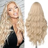 FAVE Long Blonde Wig Wavy Synthetic Wig Platinum Blonde Wig Middle Part Natural Blonde Wig Wigs for White Women