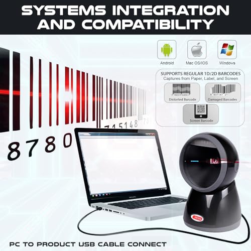Image of Retsol PD3000+ Omni Directional 1D /2D Presentation Barcode Scanner BIS Approved USB Optical Laser High Speed Wired Reader for Warehouse Supermarket POS System (1 Pc)