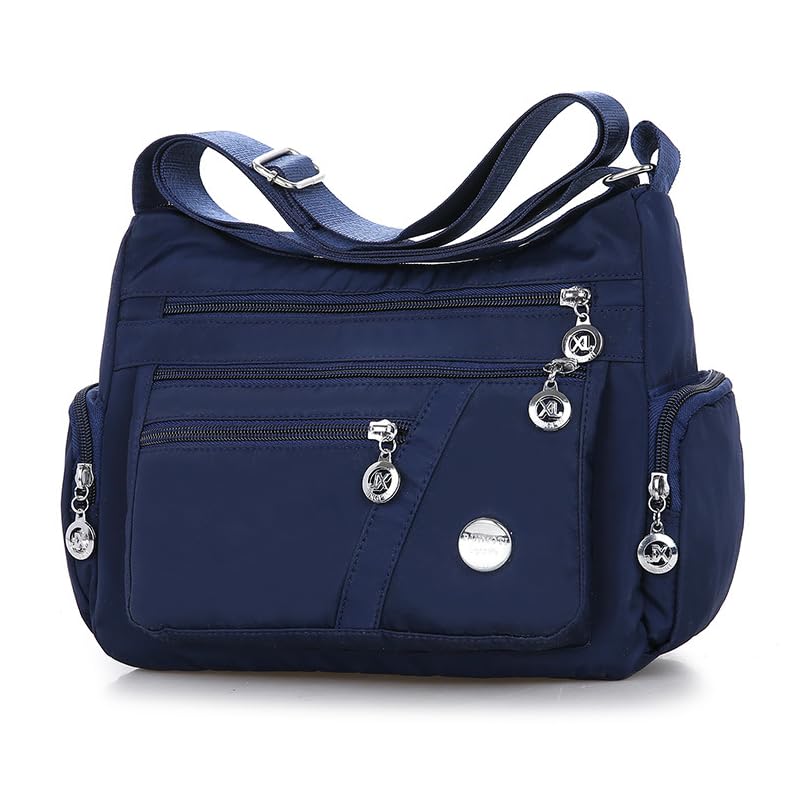 Bolsa tiracolo feminina, multicamadas, impermeável, de nylon, bolsa de ombro de tecido Oxford, Azul escuro