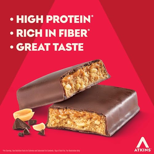 Image of Atkins Chocolate Peanut Butter Protein Meal Bar, High Fiber, 16g Protein, Low Sugar, 3g Net Carb, Low Carb, Keto Friendly, 12 Count