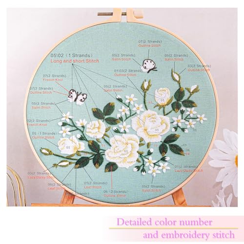 JSRQT Canvas Tote Bag Embroidery Kit for Beginners Adults Stamped Cross Stitch Starter Kit with White Rose Pattern - Image 4