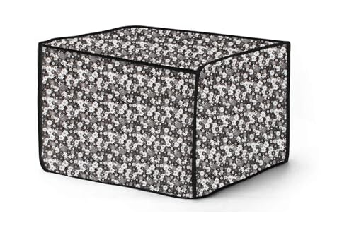 Image of PVC Microwave Oven Cover for IFB 30L 30BRC2 | Full Closure Zip | Waterproof & Dustproof | Attractive Digital Print | Stain Resistant | 48 x 53 x 34 cm | Black White Flower Design