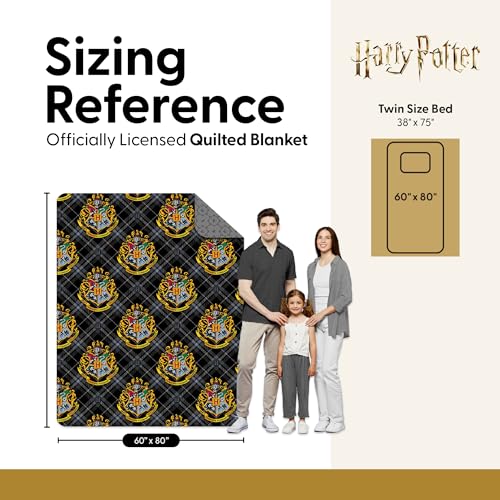 Image of Warner Bros Harry Potter Preppy Hogwarts Quilted Throw Blanket, House Crest Patchwork Design, Adults Boys Girls, Soft Lightweight Bedding for Bed, or Couch, 60 x 80 inches