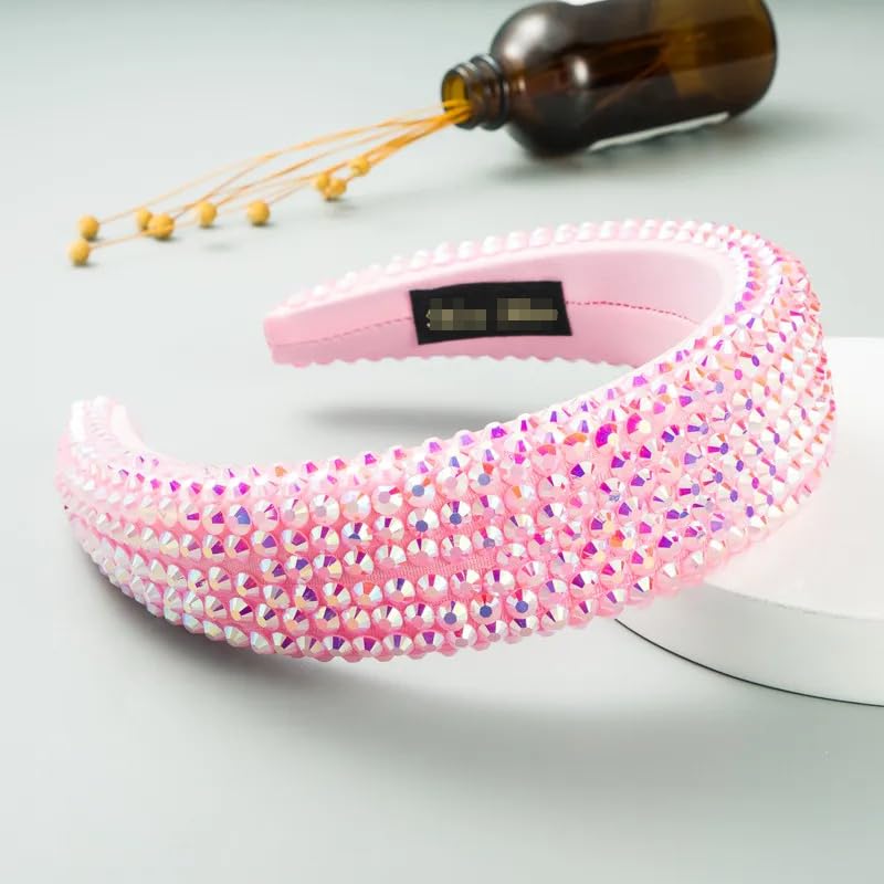 Wvapzxx Pink Luxury Crystal Baroque Hairband Padded Rhinestone Princess Headband For Women Headdress Birthday Hair Jewelry