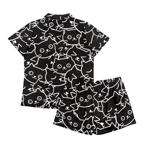 Image of Women's Short Sleeve Sleepwear Button 2 Piece Plus Size Pajamas Casual Soft Stretchy Funny Nightwear with Pockets