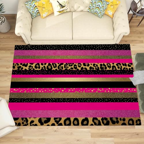 Tapis léopard lavable en machine grand format salon moderne - 3