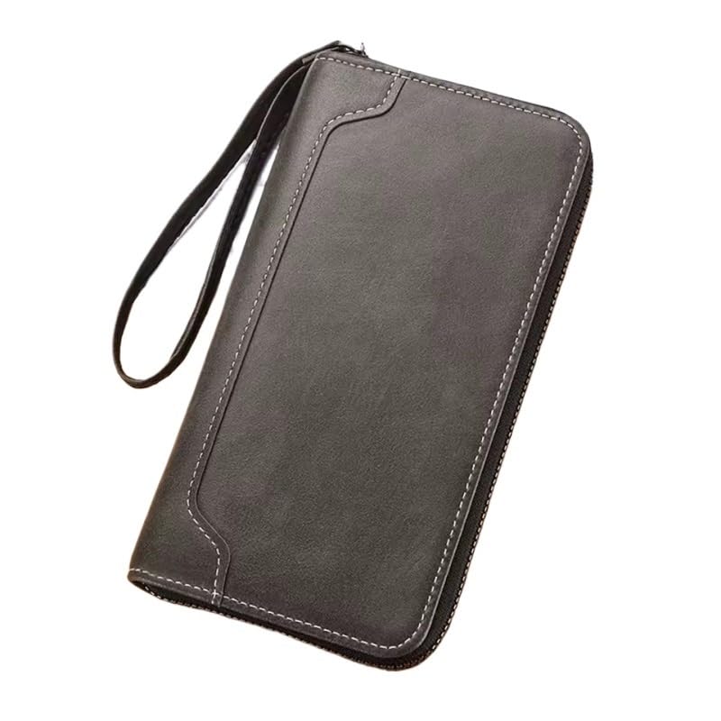 Men's PU Leather Long Wallet Large Capacity Phone Bags Multi Card Business Clutch Bags Coin Purses(Gray) - Main Image