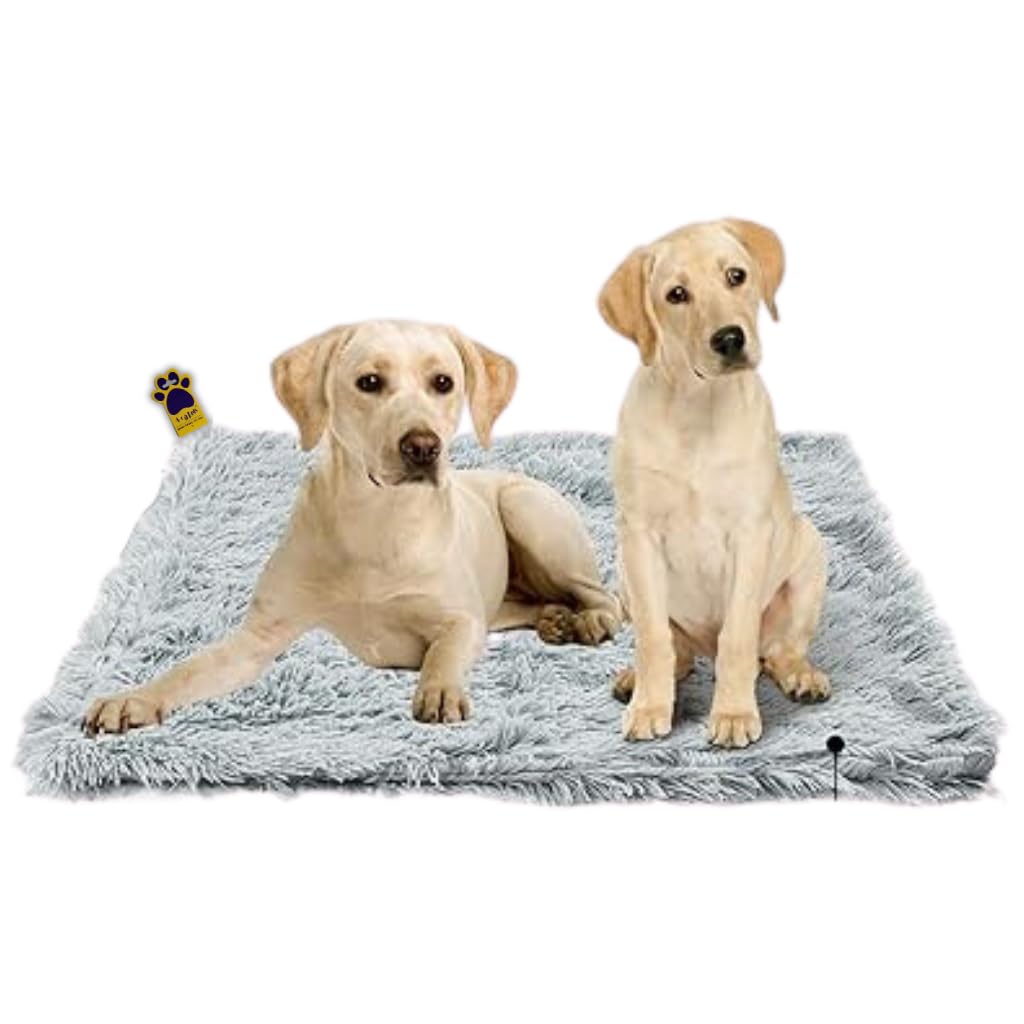A+a PetsFaux Fur Luxurious Comfort Bed for Dogs & Cats | Silky Soft, Fluffy, Calming Mat | Ideal for Car Trips, Crate and Home Use (L, Grey)