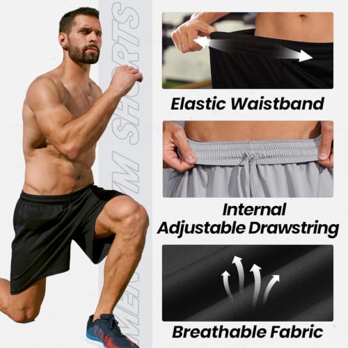 Image of BALENNZ Mens Athletic Shorts with Pockets Quick Dry Workout Shorts Men | Basketball Gym Running Fitness Shorts with Elastic Waistband, Daily Casual Sports Activewear, Soft Lightweight Breathable