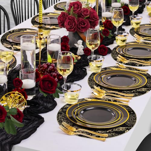 Sets de table en vinyle fleur noir dorés imperméables et lavables comfoyar - 6