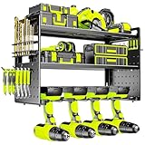 FaloStwer Power Tool Organizer Wall Mount, Drill Holder tool storage with Hooks & Screwdriver Organizer, Heavy Duty Iron 3 Layers Garage Storage Shelf for Workshop Shed Pegboard Basement(Black)