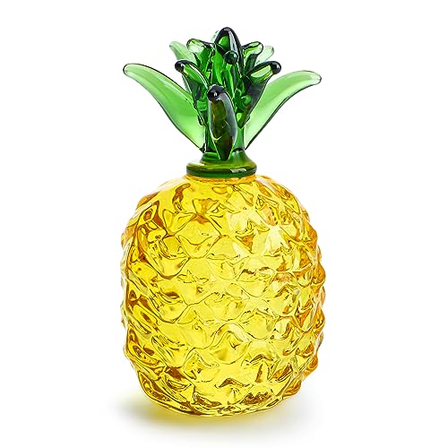 Glass Fruit Decor Crystal Pineapple Figurine Collectibles Hand Blown Glass Fruit Pineapple Decoration for Home Kitchen Office for Women