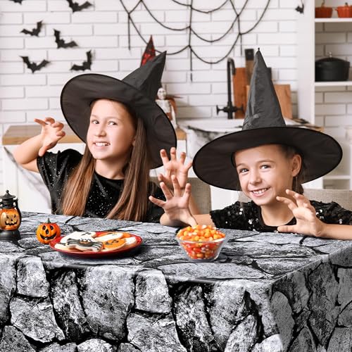 Image of Kochorie 100 Ft X 54 Inch Halloween Stone Wall Tablecloth Roll with Cutter Box Disposable Plastic Stone Table Cover Medieval Party Castle Brick Wall Backdrop for Halloween Birthday Knight Theme Party