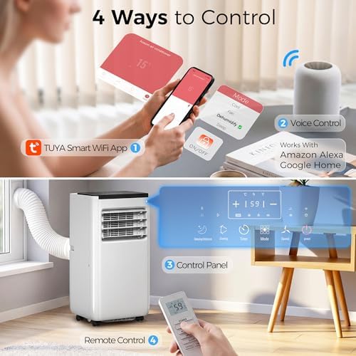 HOMCOM 8000 BTU Portable Air Conditioner, Wifi Enabled AC Unit with Cool, Dehumidifier, Fan, Sleep, Voice Remote Control, Auto Swing, 24H Timer, for Room up to 344 Sq. ft, White - 4