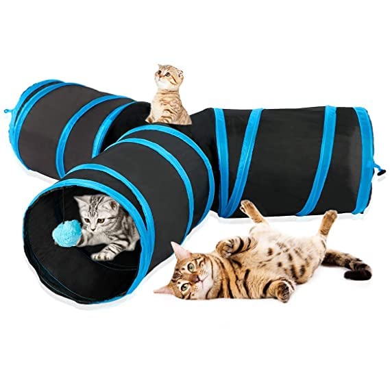 Dog Trust 3 Way Cat Tunnel Tube Interactive Foldable Hiding Tube Toy with Ball for Cat, Kitten, Rabbit, Guinea Pig and Puppies (25 X 30 CM) - Blue (B0BHLX831P) Amazon Price History, Amazon Price Tracker