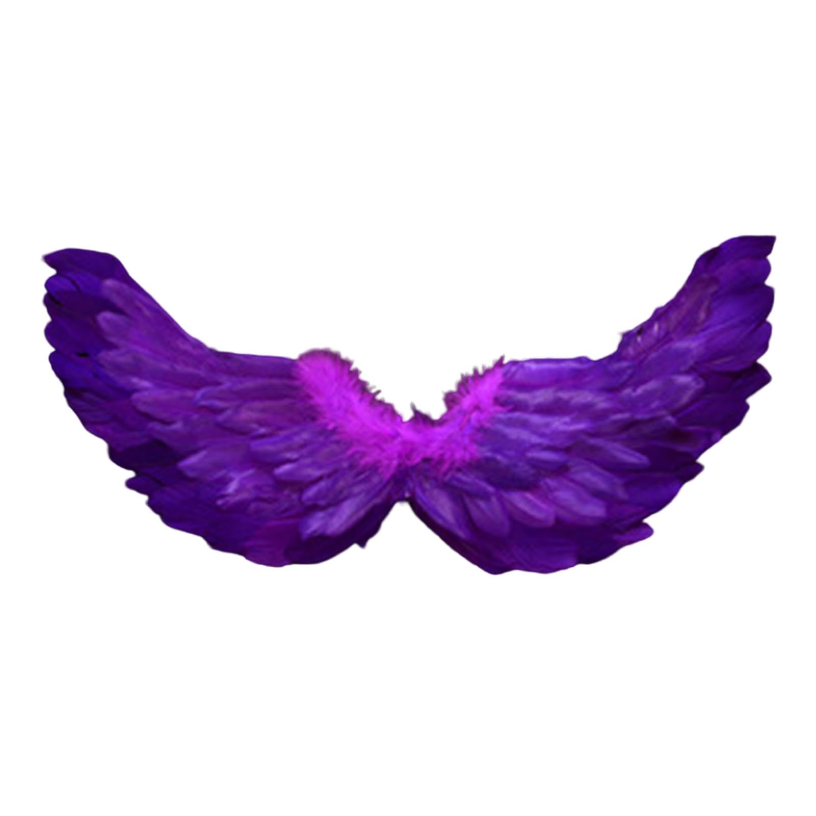 Angel Feather Wings Costume Prop with Elastic Straps, Bright Color Lightweight Role Play Wings for Halloween Stage Performance Photography Cosplay (Purple)