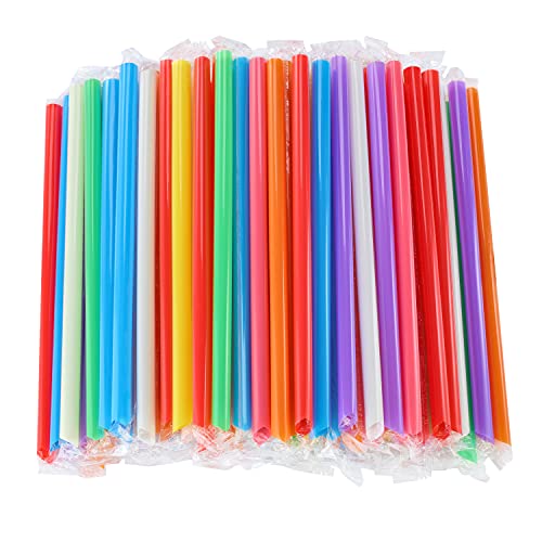 RENYIH 300 Pcs Multi Colors Jumbo Smoothie Boba Straws Plastic Milkshake Disposable Wide-mouthed Large Individually Wrapped Straws(0.43 Wide X 9.45 Long)