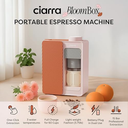 Image of CIARRA Portable Single Serve Coffee Maker for Ground Coffee, Portable Coffee Machine, Pink