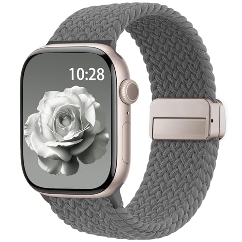 Image of Braided Stretchy Band Compatible with Apple Watch Bands 38mm 40mm 41mm 42mm 44mm 45mm 46mm 49mm Women Men, Soft Nylon Solo Loop Magnetic Sport Strap for iWatch Series 11 10 9 8 7 6 5 4 3 2 1 SE Ultra