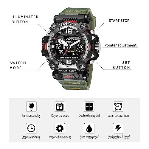 Montre de sport 8072 multifonction avec sangle kaki haute durabilité - 4