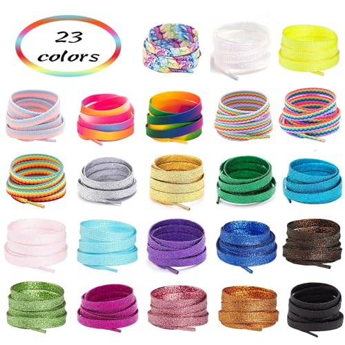 Image of Booyckiy 3 /4 inch Wide Satin Ribbon Shoelaces Flat Colorful Shoe Laces for Women Girls