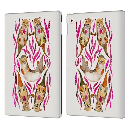 Housse iPad 10.2 support antichoc motif loutre rose étui portefeuille cuir