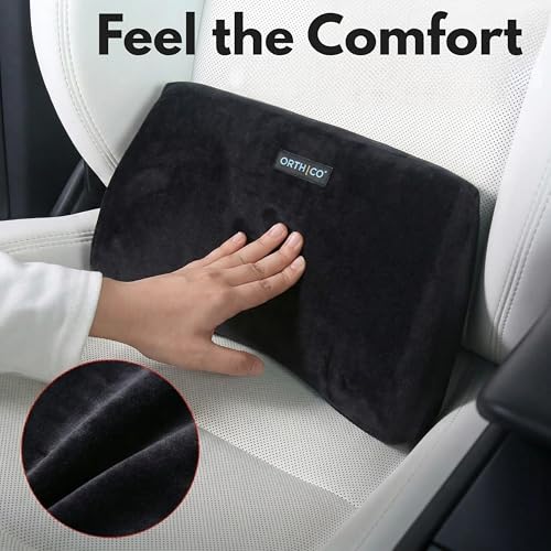 Image of Lumbar Support Back Cushion for Car Seat & Office Chair, Ergonomic Lower Back Support Pillow for Back Pain Relief, Portable Backrest Cushion for Driving, Travel, Home & Work Seating (Black)