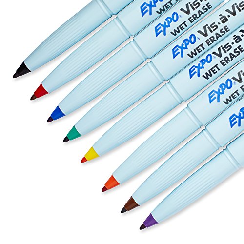 EXPO 16678B Vis-A-Vis Wet-Erase Overhead Transparency Markers, Fine Point, Assorted Colors, 8-Count