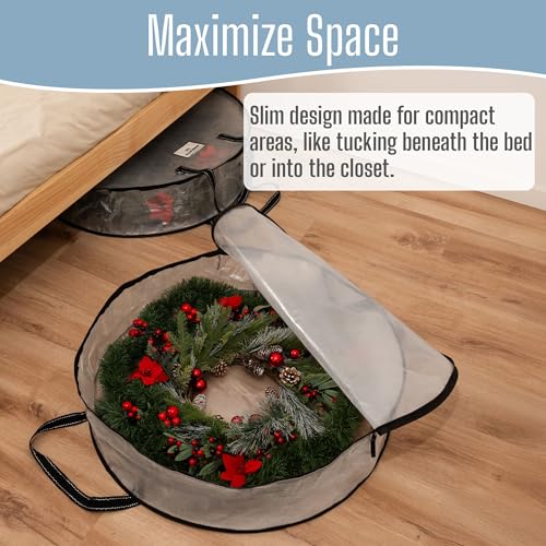 Image of VENO 4 Pack Summer Wreath Storage Container, 30 Inch Clear Wreath Bag, Spring, Christmas Garland Decoration Organizers with Zipper and Durable Handles (Clear, 30 inch-4 Pack)