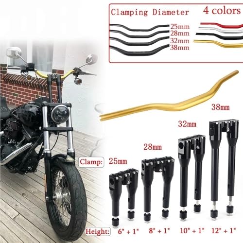 Manillar elevador de 25mm a 38mm para Dyna y Softail con torretas estilo Club en T de 6 a 13 pulgadas 2