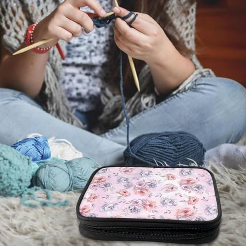 Image of Floral Crochet Hook Case with Web Pockets Leaves Knitting Needle Storage Portable Crochet Storage Organizer for Crochet Hooks, Knitting Needles,Knitting Crochet Supplies