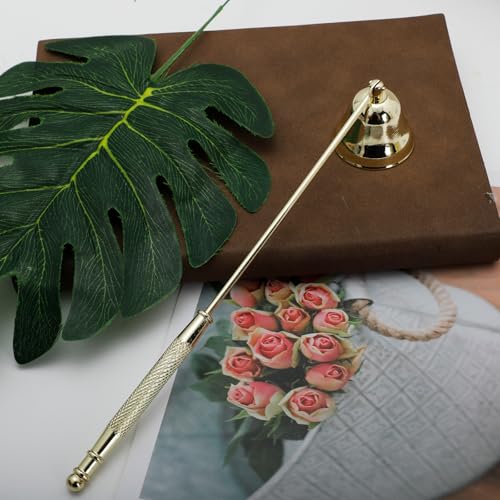 ステンレススチールキャンドルスナッファー、ロングハンドル付き、金色のベル型芯消火器で安全に炎を出す、エレガントなキャンドルアクセサリー [2]