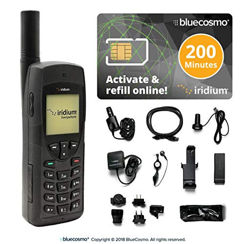 BlueCosmo Iridium 9555 Satellite Phone & 200 Minute 6 Month Global Prepaid SIM Card - Voice, SMS Text Messaging - Rollover - Online Activation - 24/7