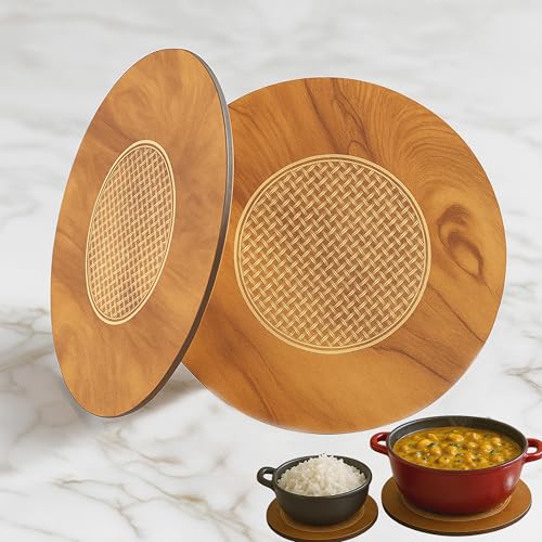 Image of Premium Wooden Coaster Trivet Set | Large Heat-Resistant Pot Stand for Hot Utensils | Non-Slip, Durable, Multipurpose Table Mats for Dining Table, Kitchen, Restaurant, Cafe & Buffet Use (Set of 4)
