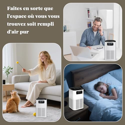Purificateur d'Air avec Filtre HEPA H13, Filtration Efficace Allergène, Élimine Moisissures, Pollen, Odeurs, Fumée et Particules Inférieures à 0,3 µm, Éponge d'Aromathérapie, Air Purifier 22dB – Image 5