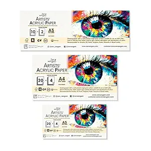 Zen Sangam Artists - Combo Pack of A3, A4, A5 Acrylic Papers - 300 GSM - Cold Pressed - Canvas Texture Surface - for Acrylics, Tempera, Poster Paints, Heavy-Body Paints, Oil Paints and Ink