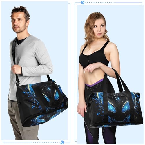 Glittering Aliens Black Gym Tote Bag Overnight Carry On Tote and Luggage with Toiletry Bag for Travel Large Capacity 6