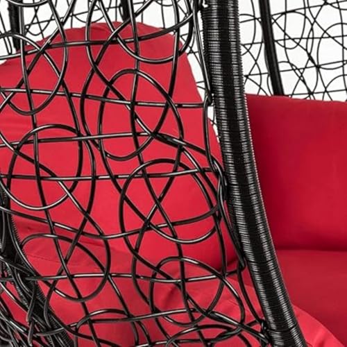 Image of HUMAIRA OUTDOOR FURNITURE Single Seater Swing Chair with Stand & Cushion for Outdoor Indoor Balcony Garden Patio,Powder Coated Frame,UV Protected Wicker (Swing-Black /Cushion-RED)