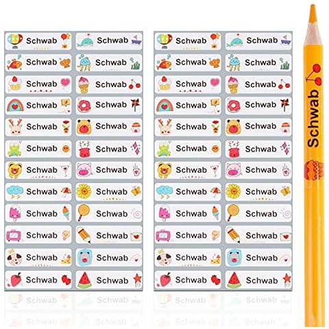 96 Personalised Name Stickers for Marking Pencils and Balls Suitable for Kids and Teenagers in Schools and Nursery Clear Size 4.6 x 1.3 cm (Clear) Cover