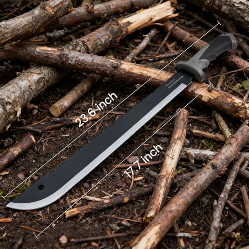 Image of Machete for Bushcraft, 24 inch Survival Knife with Saw for Yard Work, Gardening Heavy Duty Machete with No-Slip Handle and Sheath for Hunting, Outdoor Tree Cutting Esvopa