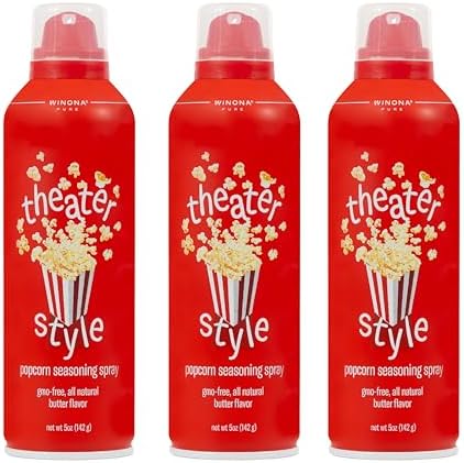 Winona Pure Popcorn Butter Spray - Movie Theater Butter Flavor Spray - Seasoning for Popcorn, Chicken, Baked Potatoes, Vegetables & More - 5 oz Bottle - 3 Pack