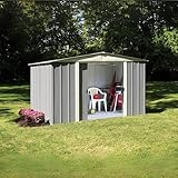 New Yard 10x6 Gable-Roof Metal Shed–Durable Outdoor Storage Shed for Lawn Equipment, Pool Supplies, Bicycles, Tools, and Garden Storage – Weather-Resistant and Easy Assembly Gray w/Skylight